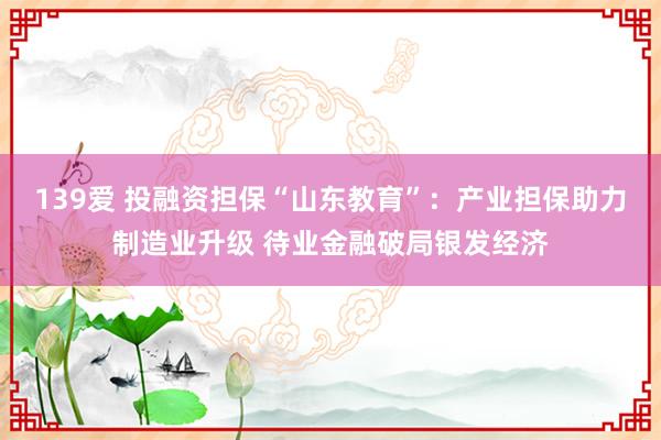 139爱 投融资担保“山东教育”：产业担保助力制造业升级 待业金融破局银发经济