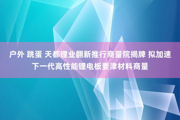 户外 跳蛋 天都锂业翻新推行商量院揭牌 拟加速下一代高性能锂电板要津材料商量