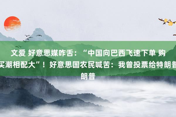 文爱 好意思媒咋舌：“中国向巴西飞速下单 购买潮相配大”！好意思国农民喊苦：我曾投票给特朗普